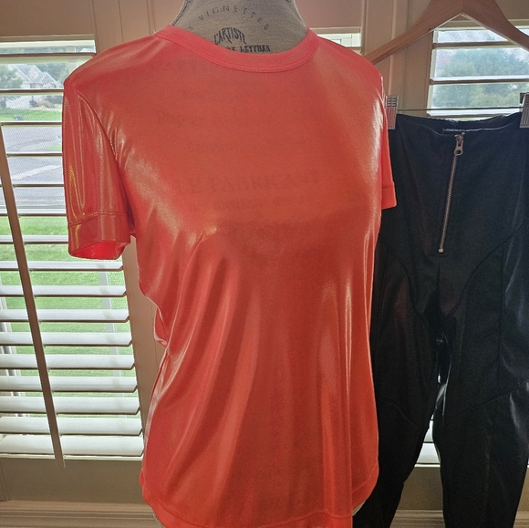 3pc Set Cedric Charlier Metallic Tee Faux Leather Pants Murci Structured Handbag - Picture 4 of 14